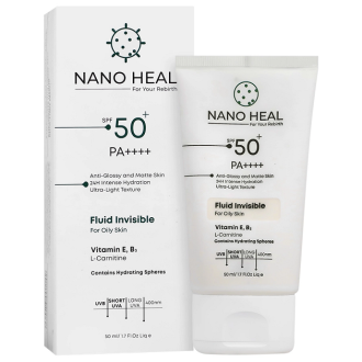 فلوئید ضد آفتاب بی‌ رنگ نانوهیل مناسب پوست چرب با SPF50+