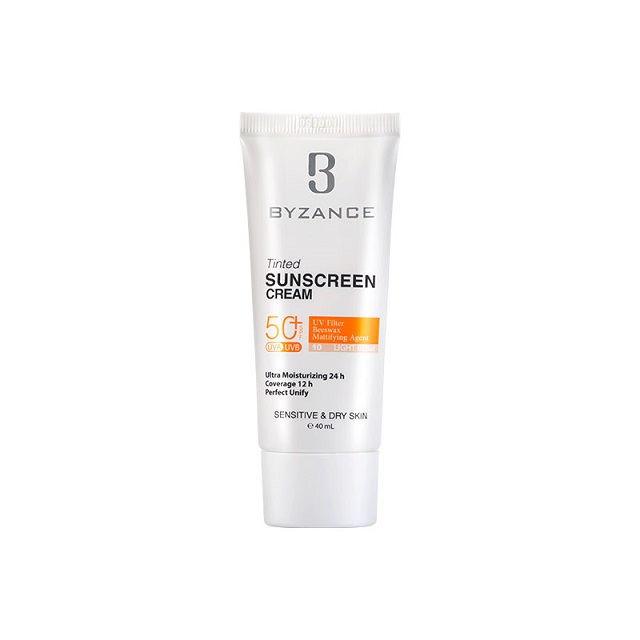 کرم ضد آفتاب رنگی بژ روشن بیزانس مناسب پوست خشک SPF 50 حجم 40ml