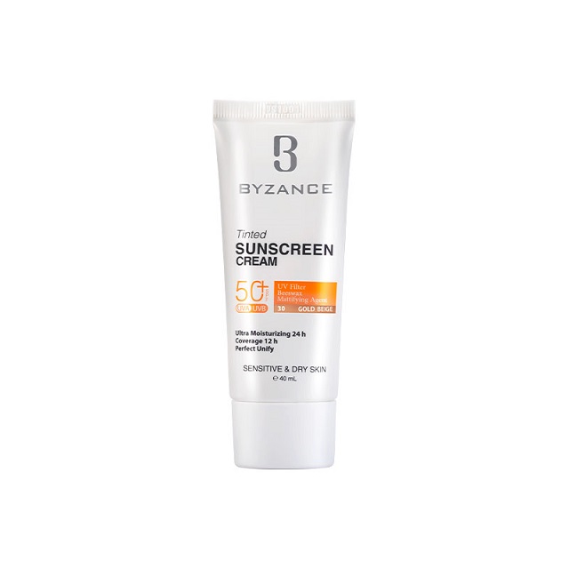 کرم ضد آفتاب رنگی بژ طلایی بیزانس مناسب پوست خشک SPF 50 حجم 40ml (2)