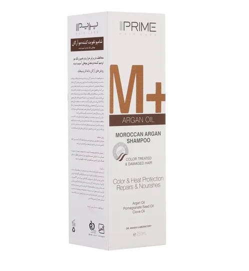 شامپو تقویت کننده و مغذی پرایم مدل M+ Argan Oil مناسب موهای رنگ شده حجم 250 میلی لیتر